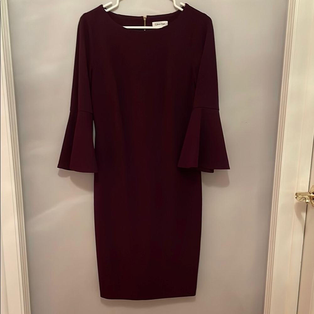 Calvin Klein Women's Burgundy Bell Sleeve Dress